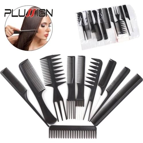Portable Hair Brush Plastic Hairbrushes For Hairdressers Plussign Professional Comb Set 10Pcs Hair Comb For Hair Styling