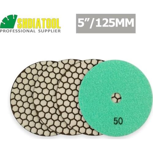 SHDIATOOL 4pcs 125mm/5" Diamond Flexible Dry Polishing Pads Abrasive Sanding Disc Stone Granite Marble Ceramic Tile Polisher Pad