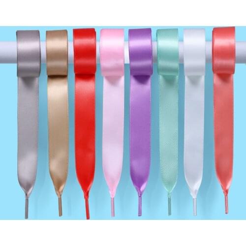 22 Colors Flat Shoelaces Does Not Snag 2CM Width Silk Shoe Laces Girls Dance Shoes Black/White Shoelace Double-sided Weaving