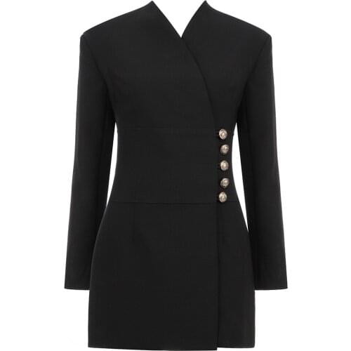 Vintage Dress Women Blazer Dress Casual Dress Bodycon Dress Elegant Buttons Mini Dress Ladies Winter Long Sleeve Clothing
