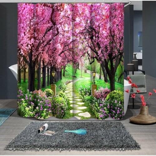 3D Peach Blossom Forest Sweet Lilies Shower Curtains Bathroom Curtain Waterproof Thickened Bath Curtain