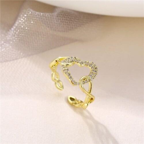 YJGS Simple Heart-Shaped Rings Ladies For Female Cute Finger Ring Girlfriend Fashion Zircon Chain Ring Jewelry
