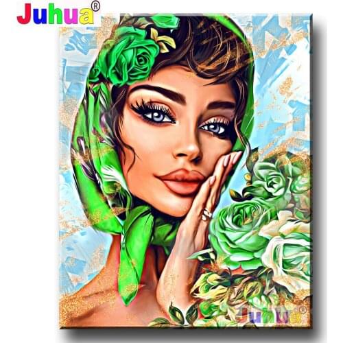 Green Woman Rose Diamond Embroidery Sale Diamond Painting 5d DIY Diamond Mosaic Portrait Flower,full Square Round Drill