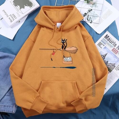 Not In Service Cute Black Cat S Woman Hooded Hip Hop Fashion Hoody Harajuku Vintage Hoodie Comfort Loose Female Streetwear