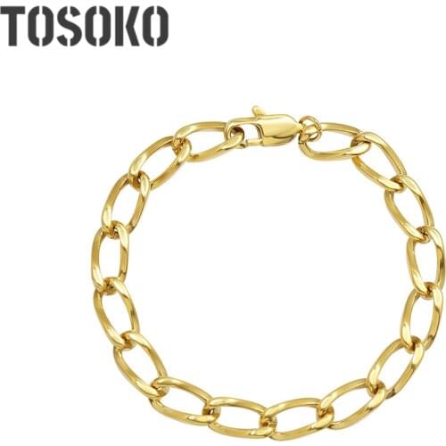 TOSOKO Stainless Steel Jewelry 18K Gold Geometric Hollow Ring Connecting Bracelet Thick Chain Womens Fashion Bracelet BSE046