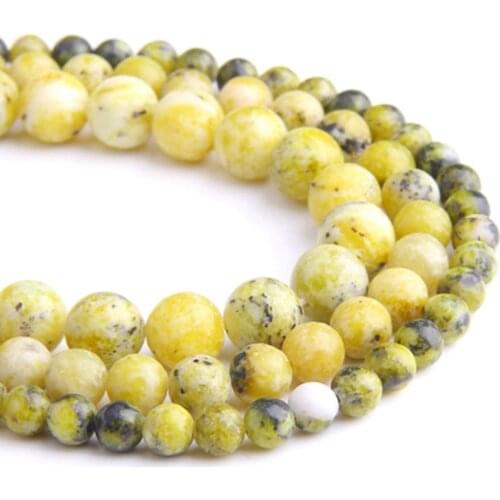 Women Natural Stone smooth Yellow Turquoises Gem stone Beads loose Round Beads 6 8 10 12MM For Jewelry Making Fit DIY Bracelet