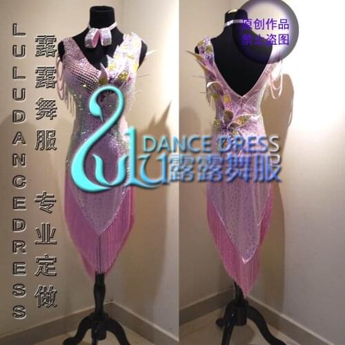 Women Ballroom Salsa Rhythm Latin Rumba Dance Dress US 10 UK 12 Pink dance latin dance dress