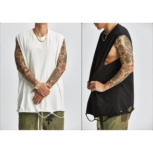 SS Hem Destruction Hip Hop Sleeveless Crew Neck Vest / Original Street Fashion Loose Tank Top