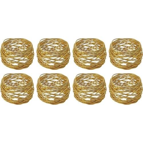 Golden Round Mesh Napkin Rings- Set of 8 for Weddings Dinner Parties or Every Day Use