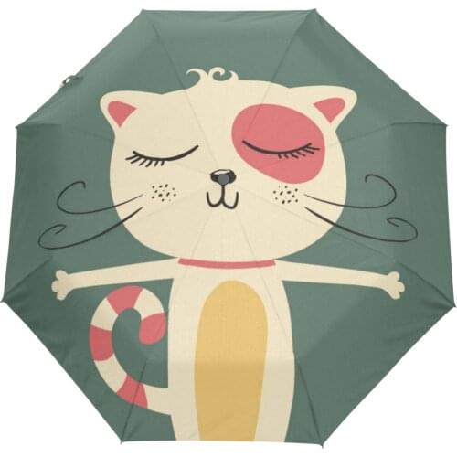 Funny Cat Pattern Umbrella Women Sun Protection Black Coating Umbrella Good Quality Three Folding Automatic Umbrella Parasol