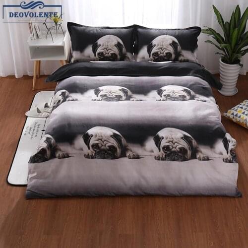 2/3Pcs Lovely Polyester Pug Printed Bedding Sets Duvet Cover Bed Pillowcase Tiwn Queen King Warm Soft Home Bedding Kit
