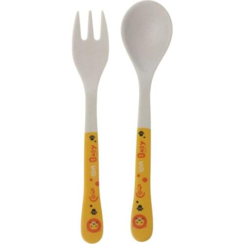 2pcs/Set Bamboo Fiber Environmental Protection Creative Cute Spoon Fork Children Gift Tableware Baby Spoon Fork 87HD