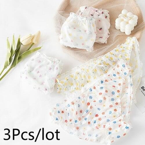 3Pcs/lot Japanese Cartoon Cute Panties Sex Girl Candy-colored Bow Cute Underwear Womens Sheer Low-waist Briefs Cotton Briefs