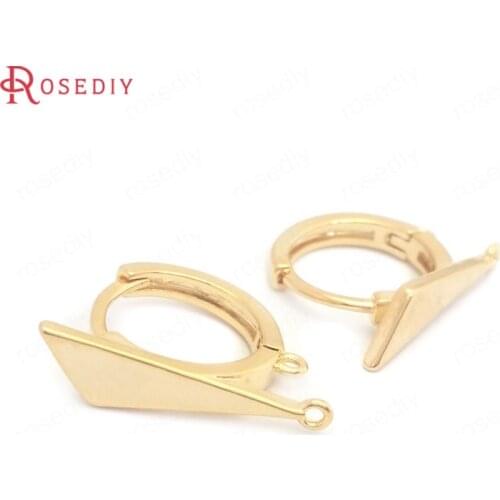 38419)6PCS Height 17MM 24K Gold Color Brass with Triangle Shape Earrings Hoops Earrings Clasps Jewelry Making Supplies Findings