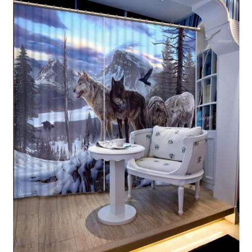 3D Curtain Custom 3D Beautiful Snow Mountain Scenic Wolves Curtain Living Room 3D Bathroom Shower Curtain