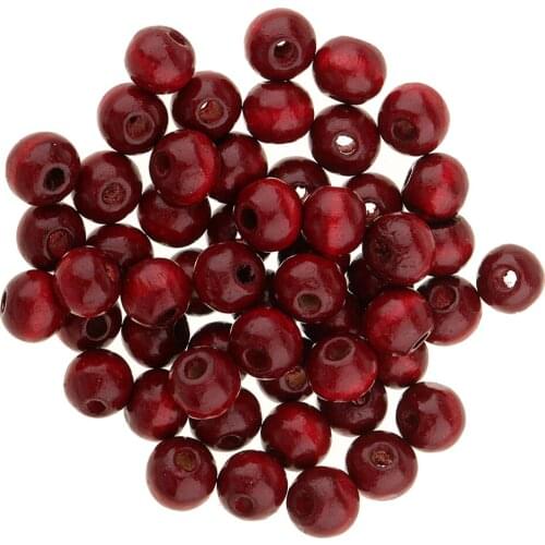 50pcs 8mm Natural Wood Beads Wooden Round Red For Necklace Bracelet DIY Jewelry Making Crafts