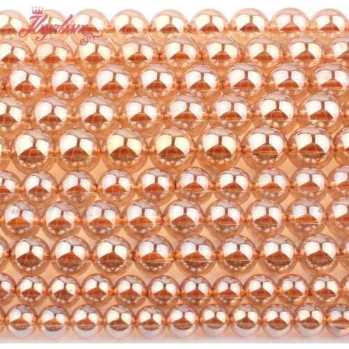 6/8/10mm Natural Round Citrine Plating Quartz Smooth Stone Beads For DIY Necklace Bracelats Jewelry Making 15" Free Shipping