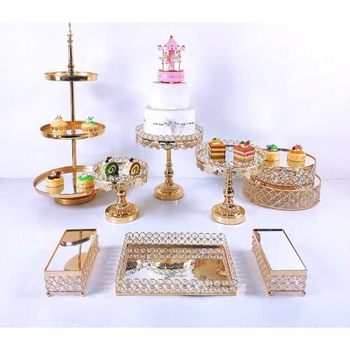 8-12pcs Acryl Mirror Metal Cake Stand Set Round Wedding Birthday Party Dessert Gold Cupcake Pedestal Display Plate Home Decor
