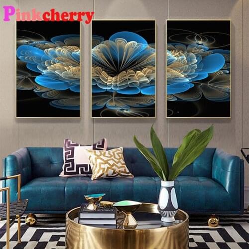 Diamand Painting Abstract Blue Gold Line Full square Round Drill Diy Diamond Painting Cross Stitch Mosaic Diamond Embroidery