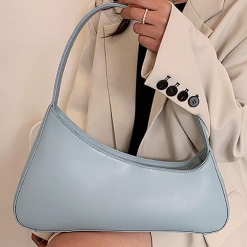 Irregular Solid Color Baguette Shoulder Bags For Women 2021 PU Leather Womens Designer Zipper Handbag Female Travel Armpit Bag