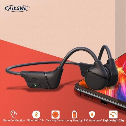 AIKSWE Bone Conduction Earphone Bluetooth Wireless Sports Headphones Waterproof Stereo Hands-Free With Mic For Running Cycling