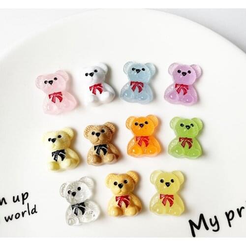2pcs/Pack Length 1.8x1.6cm Beads Resin Cute Bow Bear Suitable for DIY Accessories of Necklace Beads