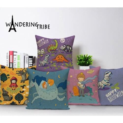 Cartoon Image Throw Pillow Case Pumpkin Pillows Cases Linen Cushion Cover Girl Skull Home Decor Sofa Bed Cushion Covers Kissen