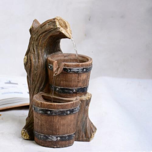 Wooden Barrel Fountain Water Home Decoration Crafts Desktop Office Decoration Birthday Gift Feng Shui Wheel Decoration