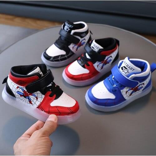 Disney Childrens Sports Shoes 2021 summer Boys Cartoon Spiderman Shoes Breathable LED light sneaker running shoes Size 21-30