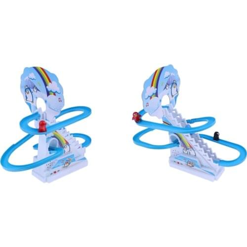 2Pcs Penguin Climb Stairs Electric Slide Track Kid Train Music Assembled Toy