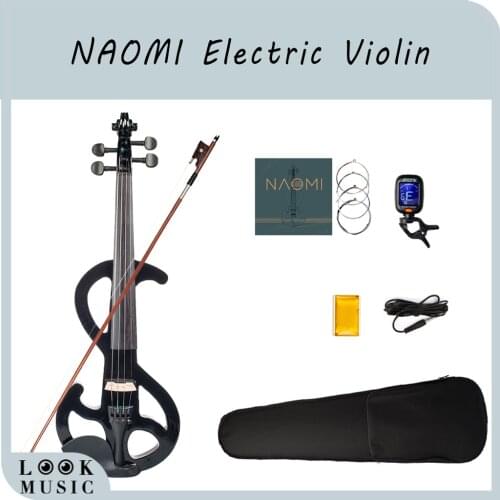 NAOMI Electric Violin Black Full Size 4/4 Solid Wood Metallic Black Electronic Violin Silent Violin