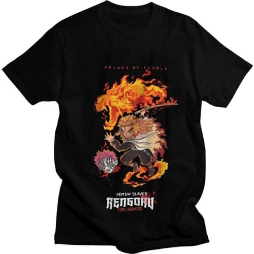 Male Demon Slayer Rengoku Kyojuro Fire T-Shirt Japan Anime Manga Tshirt Short Sleeve Unique T Shirt Cotton Tee Tops Clothing