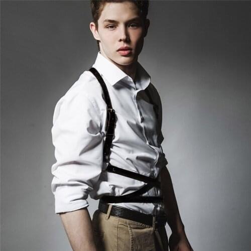 Leather Gay Clothes Sexual Body Harness Belt Fetish Men Body Bondage Cage Chest Harness Strap Rave Exotic Tops for BDSM Gay Sex