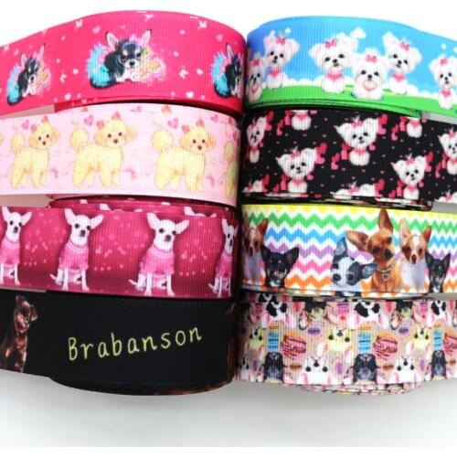 1'25mm cartoon dog ribbon 10 yards DIY handmade dog collar material hair bow headdress Grosgrain ribbons