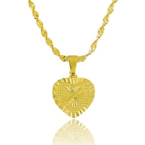 Fashion Heart Shape Pendant Necklaces Free 45cm Chain Real 24k Gold Color Necklace Trendy Jewelry P147