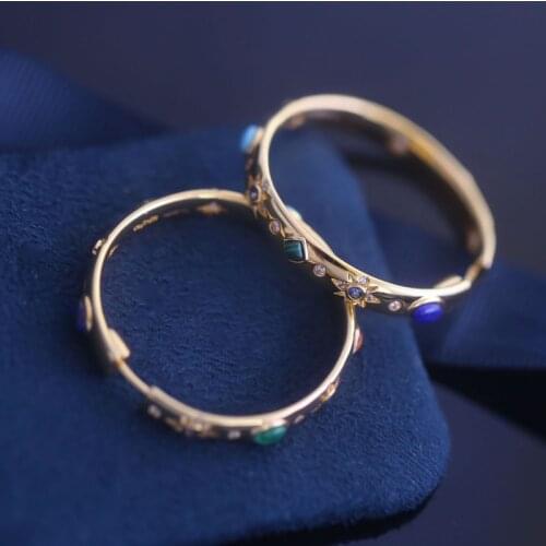 SLJELY Fashion S925 Sterling Silver Monaco Medium Multicolor Stone Hoop Earrings Women Ladies July New Roma Style Brand Jewelry