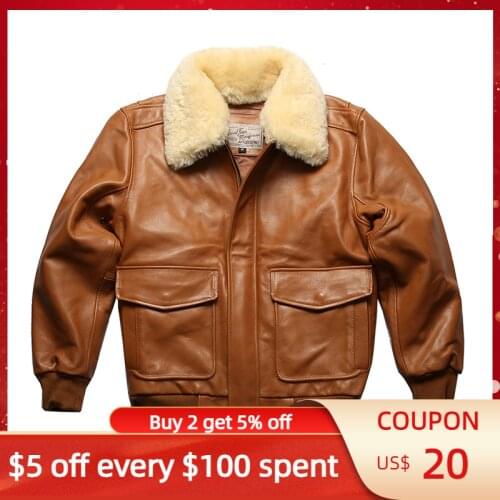 2021 Brown Military Style G1 Pilot Leather Jacket Men Europe Size 3XL Real Natural Cowhide Autumn Loose Aviation Coat