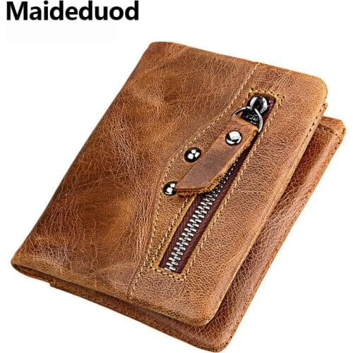 Maideduod2018 Men Short Genuine Leather Wallet Male Purse Zipper Coin Purse Vintage Wallet Credit Card Holder With Card Cover