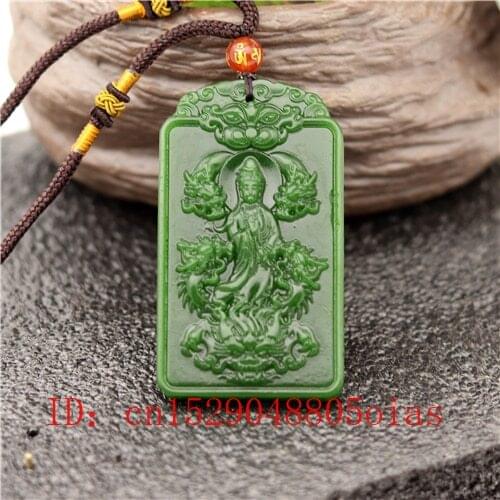 Natural Green Chinese Jade Dragon Guanyin Pendant Beads Necklace Fashion Charm Jadeite Jewelry Carved Amulet Gifts for Women Men