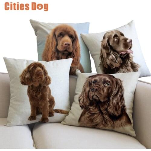 Sussex Spaniel Decorative Cushion Animal dog Pillows cojines 45x45 decoracion Dogs pattern throw Car Pillow Cushions