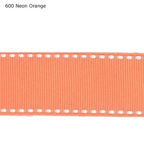 3/8" inch (9mm) White edge stitch Neon Orange ribbon