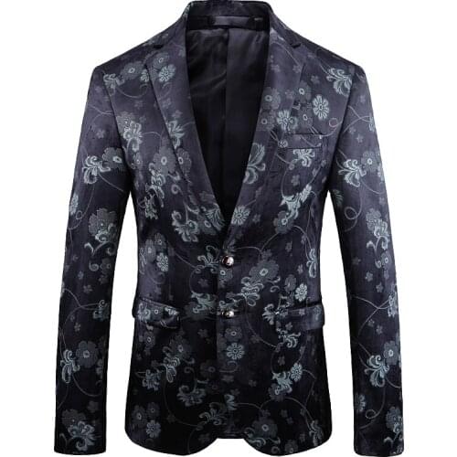 2021 New Autumn Floral Blazer Men High Quality Slim Fit Suit Jacket Fashion Casual Man Groom Singer Costume Formal Evening Dress