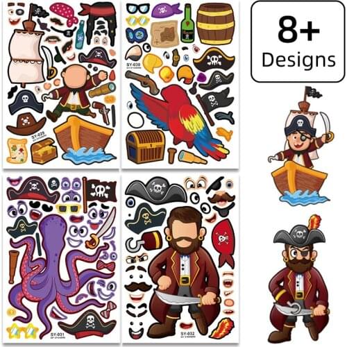 New Kids Stickers Cartoon Pirate Corsair Decoration Facial Expressions Easy Remove Assembling Baby Boys Children Birthday Gifts