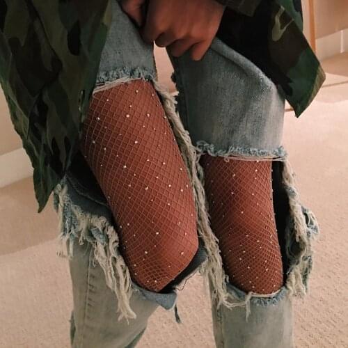 New Sexy Women Crystal Fishnet Thigh-High Long See Through Stockings rhinestone Pantyhose Tights
