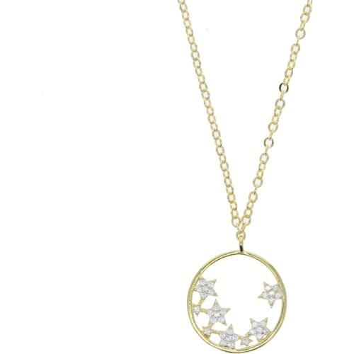 New Design Delicate Link Chain Charm Necklace Hollow Round Shiny CZ Cluster Stars Pendent Choker Girls Elegent Jewelry