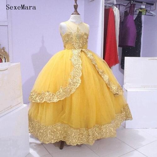 Luxury Flower Girls Dresses Ball Gowns Puffy Tulle Applique Children Baby Girls Celebrity Dress Birthday Pageant Gown