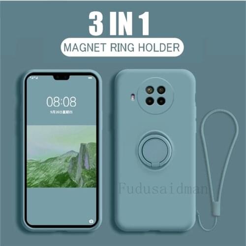 Luxury Ring Holder Liquid Silicone Case For Oppo Find X2 Neo X3 Lite RENO 3 5 Pro Stand Cover Coque With Hand Strap