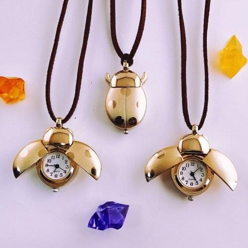 Seven-Star Ladybug Beetle Necklace Kids Watch Fashion Jewelry Gift Quartz Watch Cartoon Pocket Watch Child Wall Chart