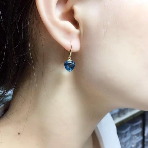 Romantic heart Peach 18k yellow gold natural blue topaz drop earrings natural gemstone women birthday party gift jewelry