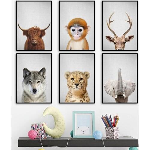Elephant Leopard Deer Wolf Monkey Nordic Posters And Prints Wall Art Canvas Painting Animals Wall Pictures For Kids Room Decor